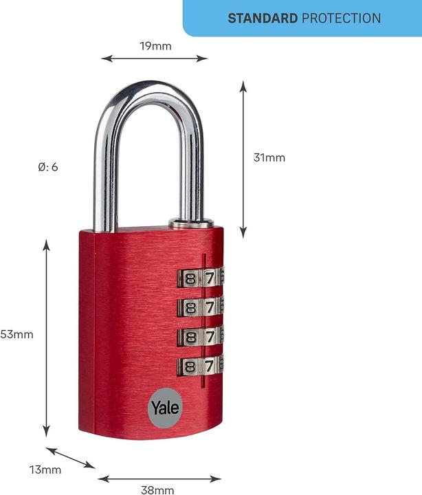 Actual product image Yale YE3CB/38/131/1/CO Padlock 38 mm Red Combination lock