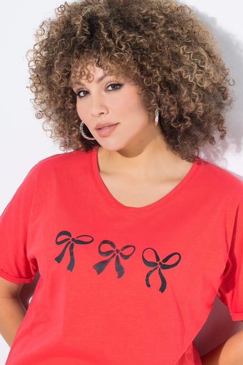 Immagine prodotto Ulla Popken T-shirt dal taglio oversize con fiocchi, scollo a V e mezze maniche (58)
