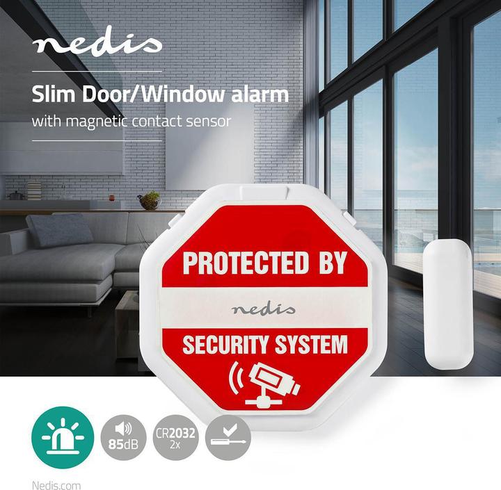 Image du produit Nedis Alarme de fenêtre Doorstep Capteur magnétique Alimenté par pile 2X CR2032 85 dB Blanc