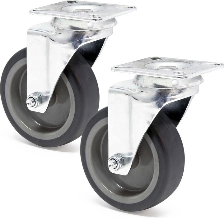 Actual product image Wiltec Set of 2 Castors Non-braked Transport Rollers 100mm w/Plastic Wheel, Mounting Plate, max 80kg/Roller
