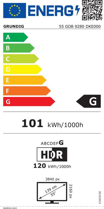 Energy Label Grundig TV Echo Series 55 GOB 9280 (55", LCD, UHD, 2022)