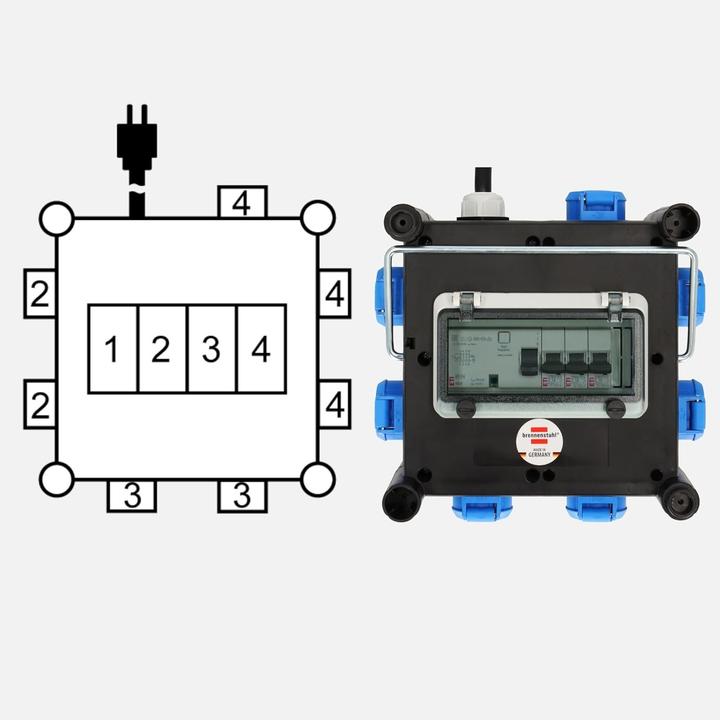 Actual product image Brennenstuhl Cable construction site use and permanent outdoor use, with RCD switch. (7x, CEE 7/3)