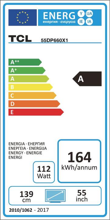 Energy Label TCL 55DP660 (55", LCD, 4K, 2018)