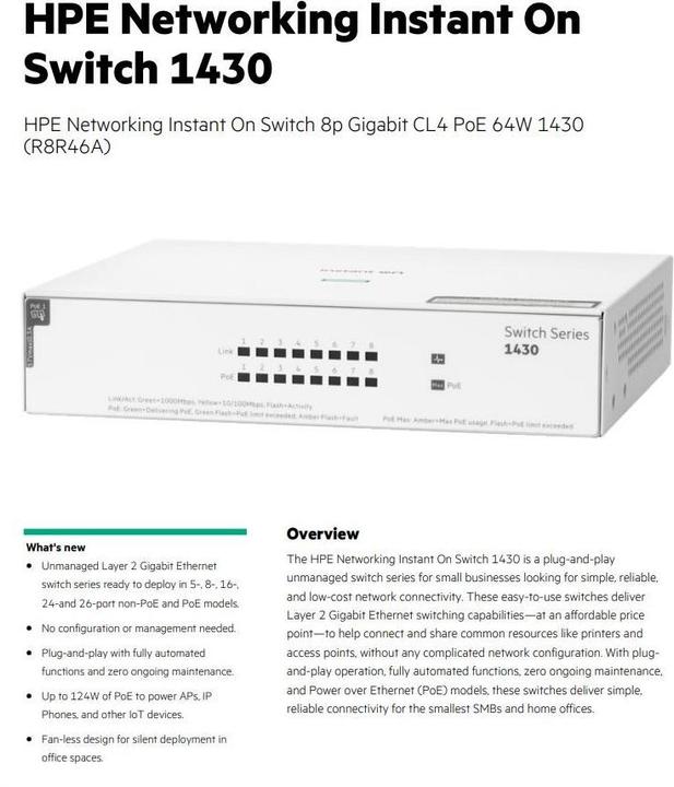 Image du produit HPE Aruba Instant On 1430 Commutateur PoE R8R46A (8 ports)
