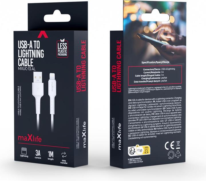 Produktbild Maxlife MXUC-13 cable USB-A - Lightning 1,0 m 3,0A white (1 m)
