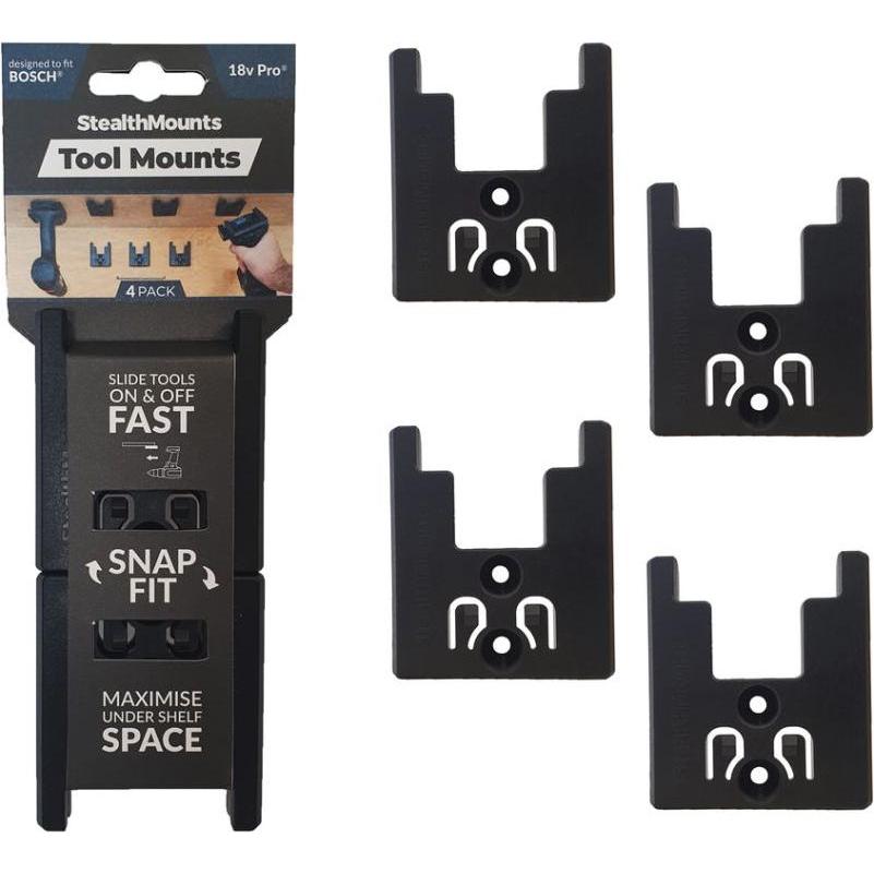 StealthMounts, Werkzeugwand, TM-BO18-BLK-4 Werkzeugbefestigungen schwarz für Bosch 18v (4 Stück)
