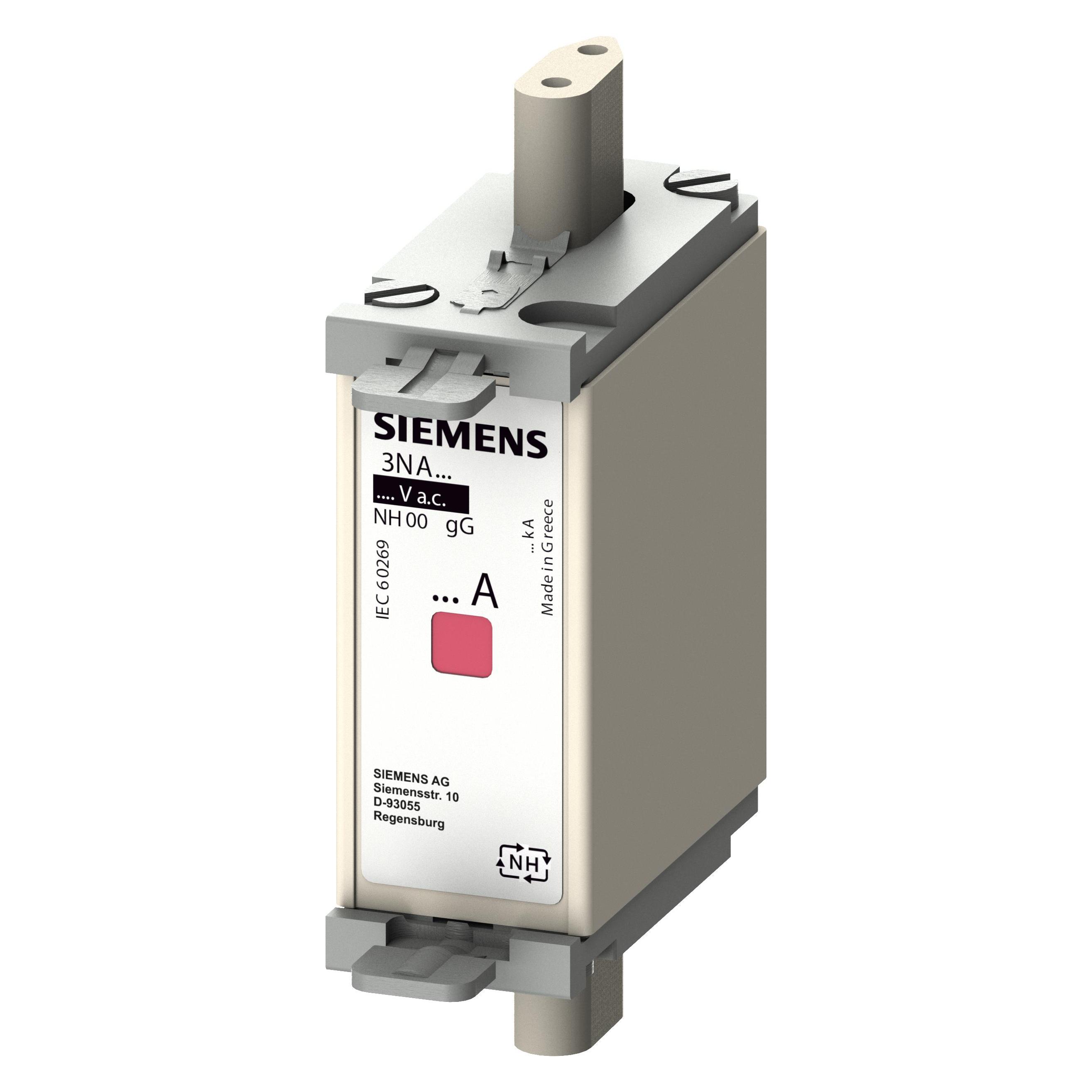 Siemens, Zekeringen, NH zekering met insul. Griffl. 3NA6830-4 Grootte NH000, nominale stroom 100A, nominale spanning (100 A)
