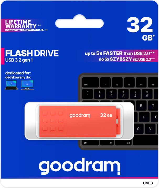Actual product image Goodram UME3 UME3-0320O0R11 Pendrive (32 GB, USB 3.0, orange) (32 GB, USB-A)