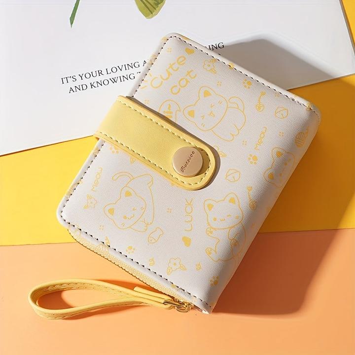 Actual product image Only-Bags.Store Cat Pattern Short Wallet, Clutch Sweet Coin Purse, Mini Credit Card Purse