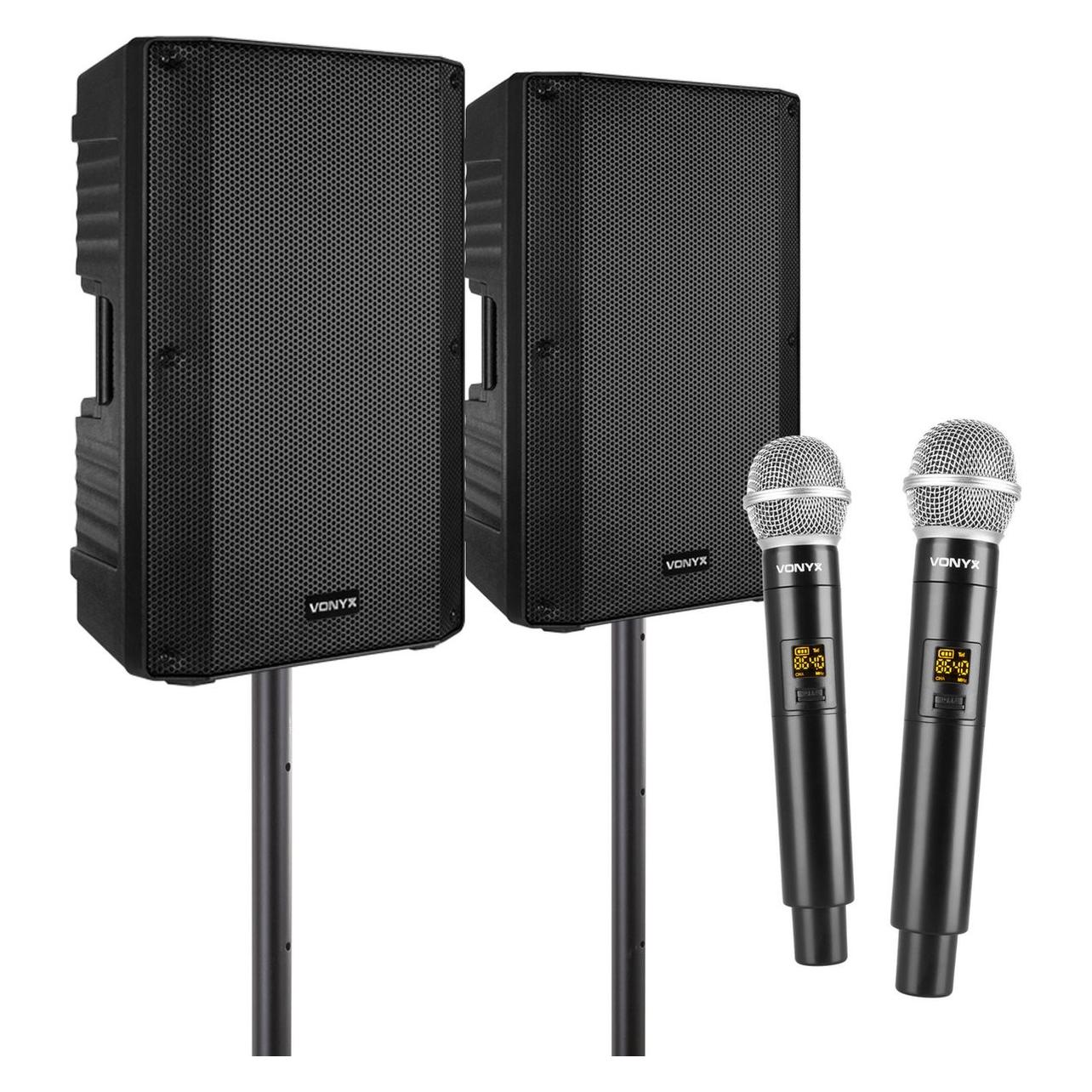 Vonyx Karaoke -Set Für Erwachsene Von Vony Mit 2X -drahtlosen Mikrofonen - 2 Leistungsstarke Lautsprecher (Aktiv), Pa Lautsprecher, Schwarz