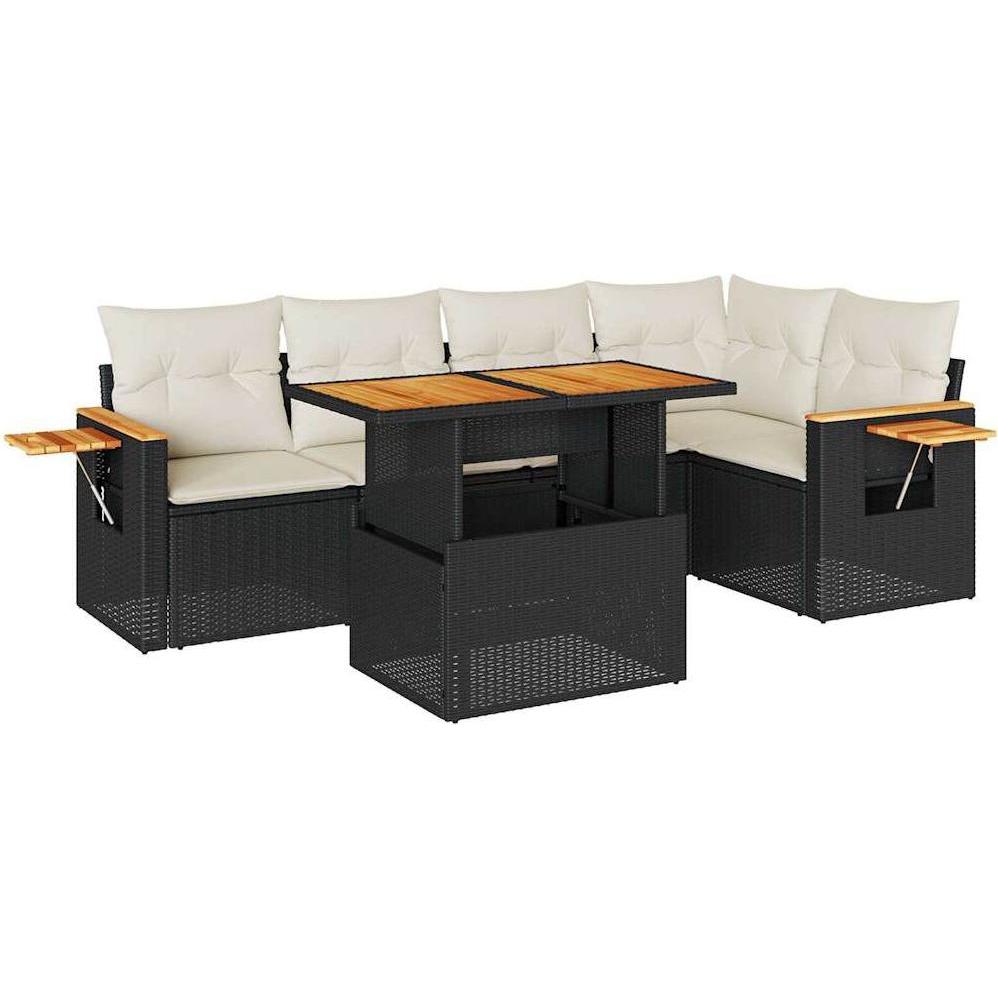 VidaXL, Gartenlounge, 5tlg. Garten-Sofagarnitur mit Kissen Schwarz Poly Rattan Akazie