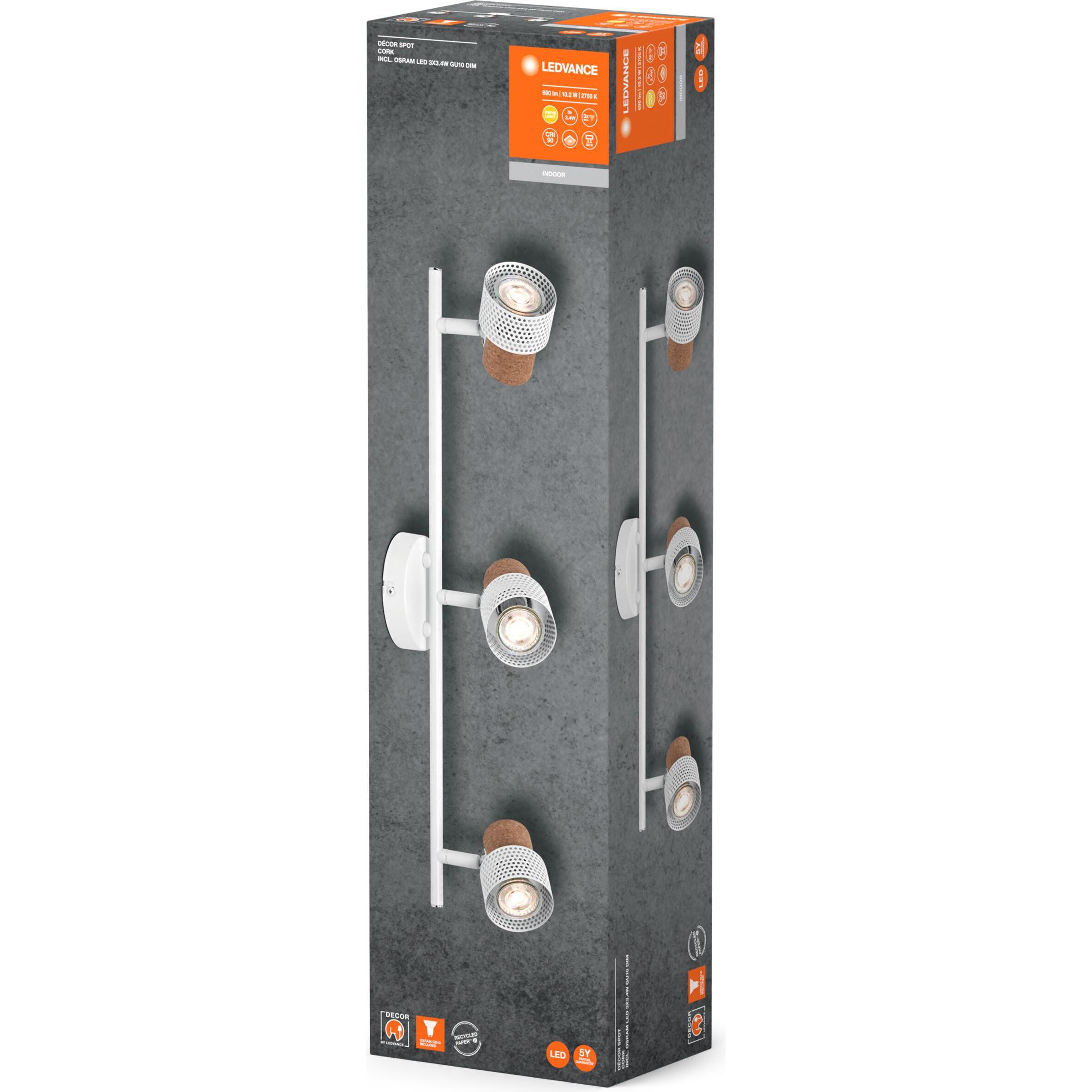Thumbnail - Ledvance, Wandleuchte + Deckenleuchte, DECOR SPOT CORK WHITE 3x3.4W 927 DIM (690 lm, GU10)