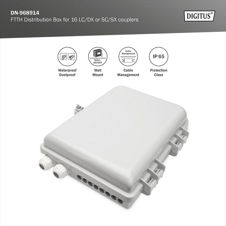 Produktbild Digitus Outdoor FTTH Box für 16 Kabel und 16x LC/DX oder 16x SC/SX