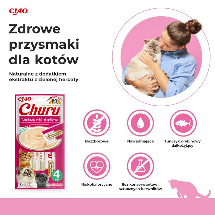 Immagine prodotto Inaba Tonno Churu al gusto di gambero - bocconcino per gatti - 4x14 g (Senior, 4 pz., 56 g)