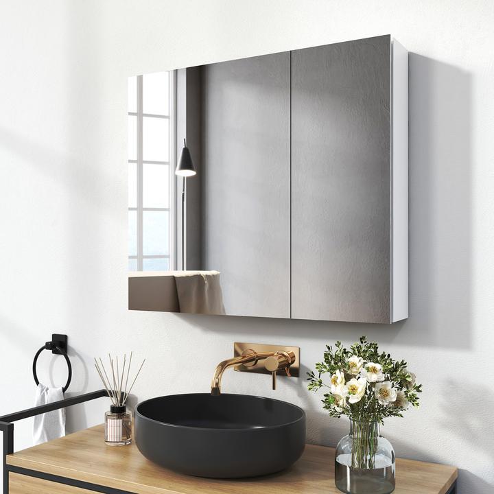 Produktbild Emke Spiegelschränke 75x65cm Spiegelschrank Badschrank mit Doppelseitiger Spiegel (Weiss) (65 x 75 cm)