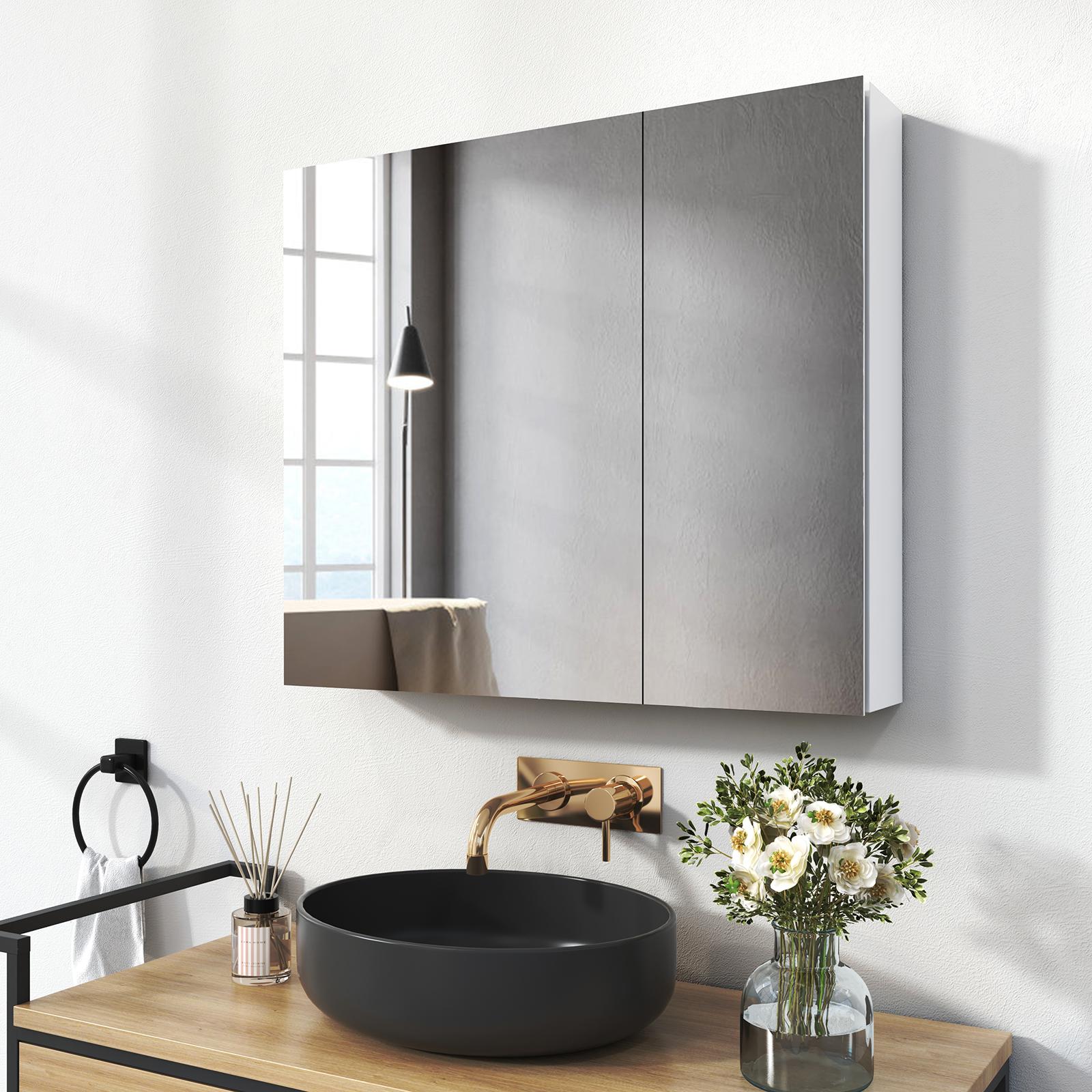 Thumbnail - Emke, Spiegelschrank, Spiegelschränke 75x65cm Spiegelschrank Badschrank mit Doppelseitiger Spiegel (Weiss) (65 x 75 cm)