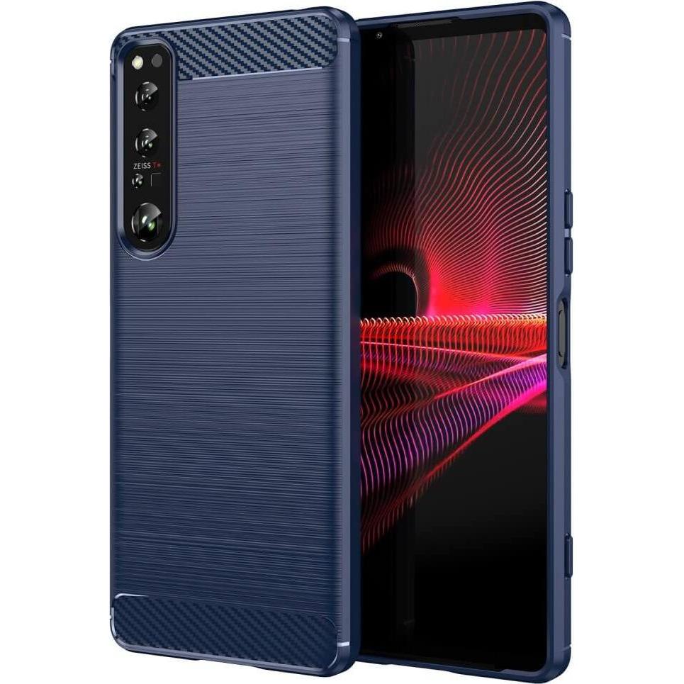 Cover-Discount Sony Xperia 1 IV - Metall Carbon Look Hülle blau (Sony Xperia 1 IV), Smartphone Hülle, Blau
