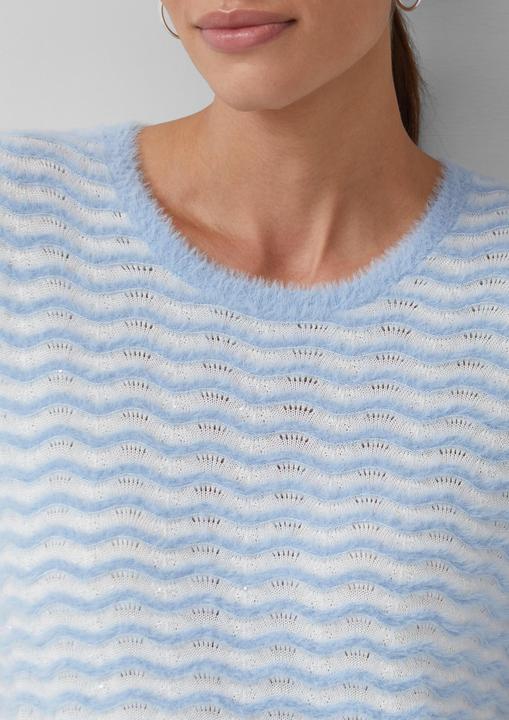 Produktbild s.Oliver Strickpullover Kuscheliger Kurzarm-Pullover mit Wellenstrickmuster und Pailletten (48)