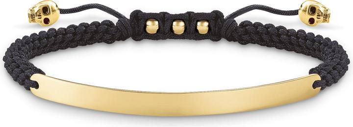 Thomas Sabo Bracelet noir tête de mort (21 cm, Nylon, Argent massif de titre 925 ; plaqué or jaune de titre 750)
