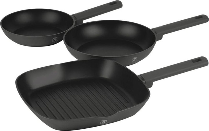 Productafbeelding BerlingerHaus House 3-delige koekenpannenset Ø 20/24cm + 28 cm grillpan mat Antraciet Collection (28 cm, Grillpan, Koekenpan, Aluminium)