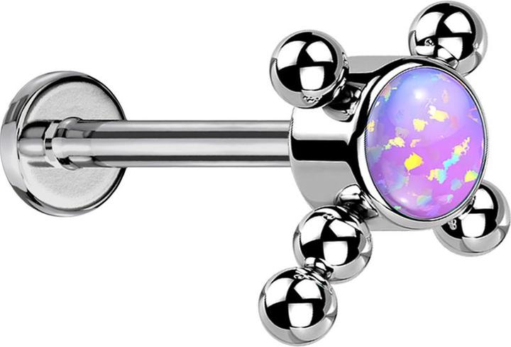 Produktbild Star Piercing Micro Threadless Labret silber Kreuz Kugeln Opal violett (ohne Messing, Titan)