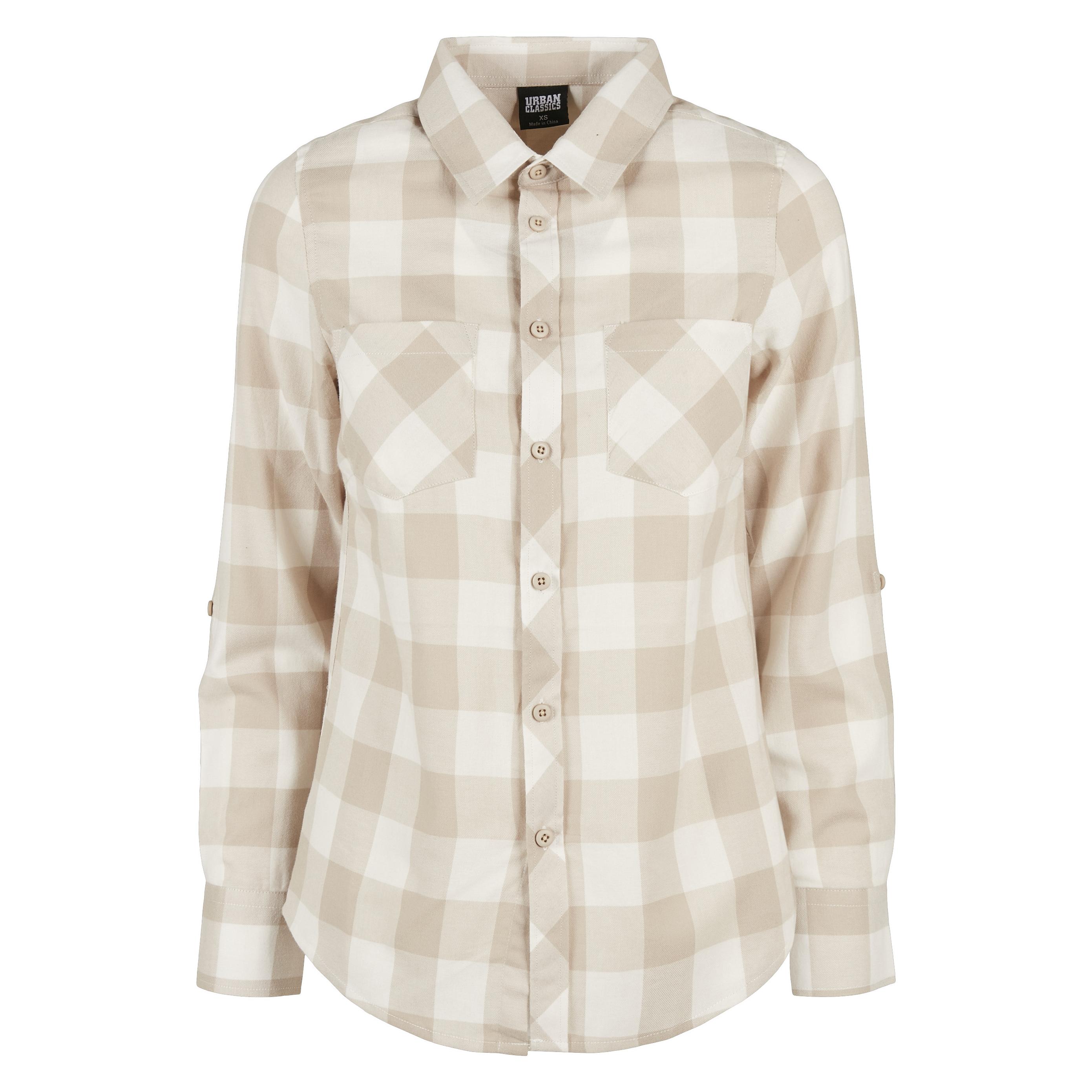 Urban Classics, Damen, Hemden, Langarmhemd Turnup Checked - 93482, Beige, (M)