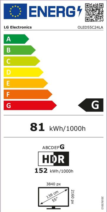 Energy Label LG OLED55C27LA (55", C2, OLED, 4K, 2022)