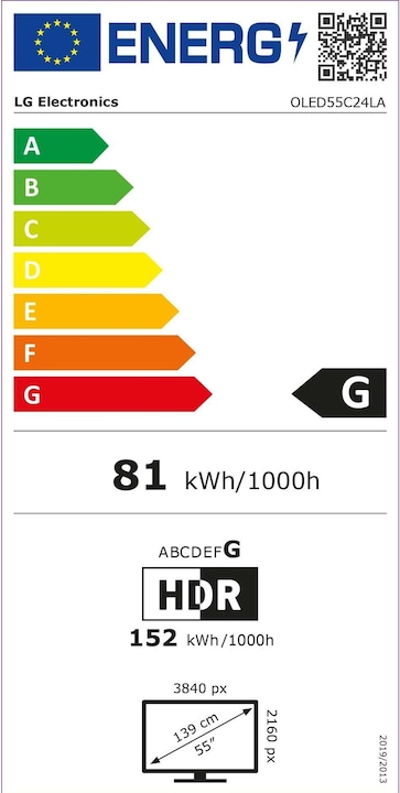 Energy Label LG OLED55C27LA (55", C2, OLED, 4K, 2022)