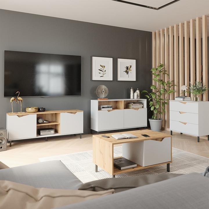 Produktbild Vicco Couchtisch Marelle, Weiss/Artisan, 90 x 50 cm mit 1 Tür