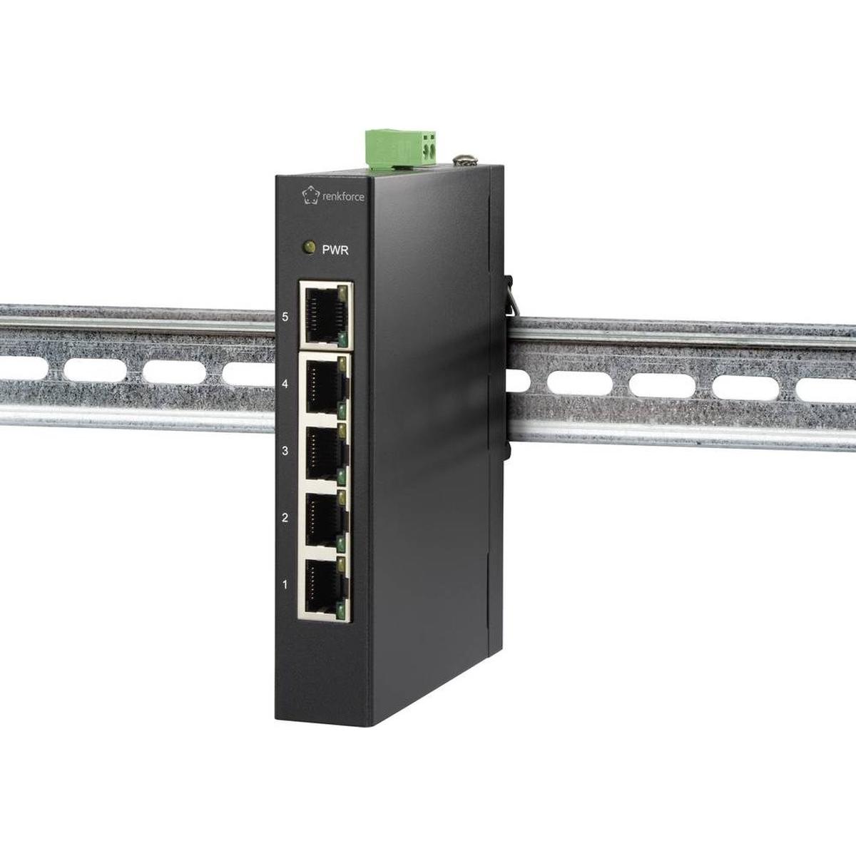 Renkforce Switch Fast Ethernet a 5 porte per guida DIN (5 porte), Switch di rete