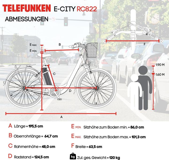 Actual product image Telefunken Multitalent RC822, City E-Bike, Motor power 250 W, Wheel size 28 ", Warranty 24 month(s), Red (48 cm)