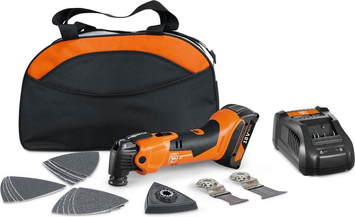 5 feuilles abrasives de chaque, 1 plateau de ponçage non perforé, 1 lame de scie SLP E-Cut LL BIM 50x50, non perforé (K60, 80, 120), 1 lame de scie SLP E-Cut LL BIM 50x35, Multimaster sans fil AMM 500 AS
