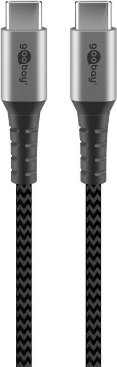 Productafbeelding Goobay USB-C™ naar USB-C™ textiel kabel met metalen stekkers (space grijs/zilver) 1 m, zwart-grijs (1 m, USB 2.0)