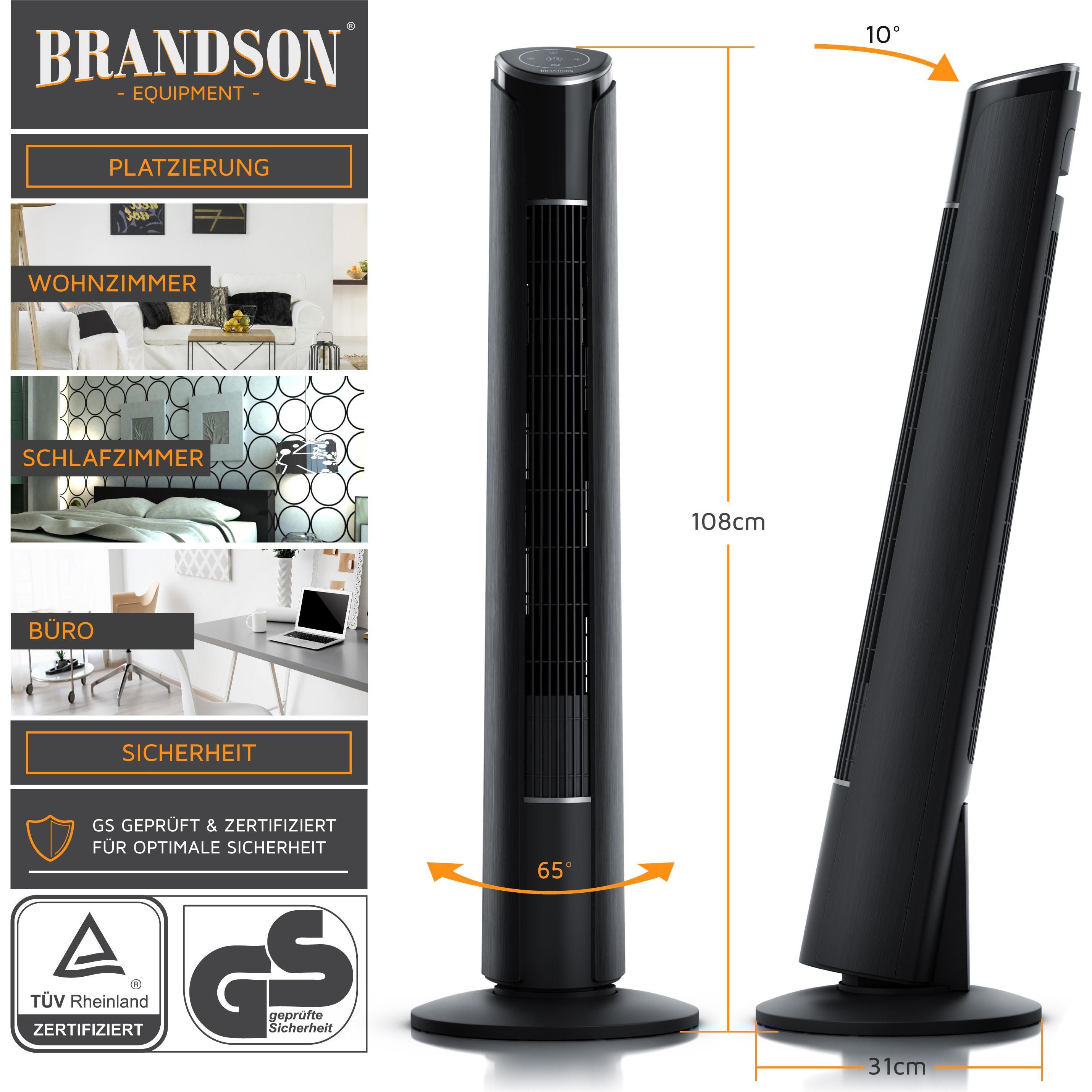 Thumbnail - Brandson Turmventilator, Fernbedienung, 10° neigbar, Oszillation, 4 Modi, Standventilator 108cm, schwarz, Ventilator, Sc...