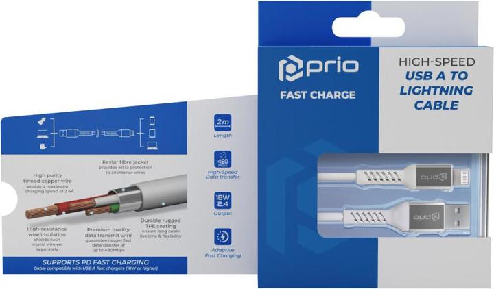Produktbild prio Charge & Sync USB A auf Lightning Kabel Mfi zertifiziert 2m weiss (2 m)