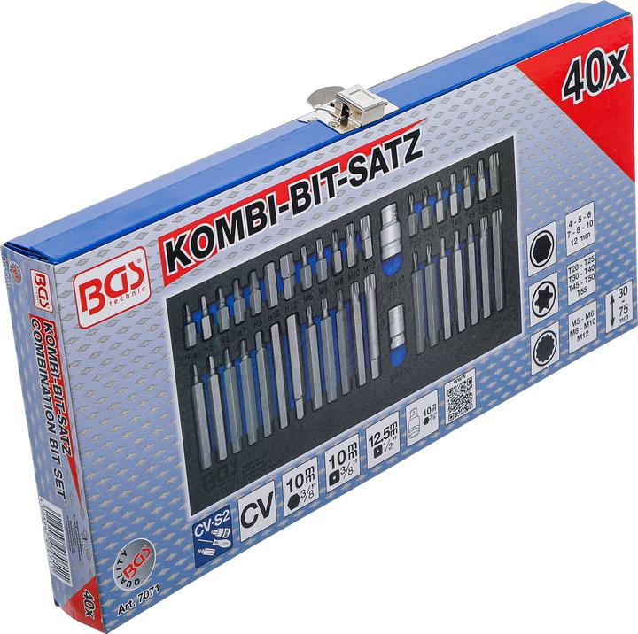 Immagine prodotto BGS Serie di inserti combinati 40 pz. (Profilo a T (per Torx) T20 - T25 - T30 - T40 - T45 - T50 - T55, Multidente interno (per XZN) M5 - M6 - M8 - M10 - M12, Esagono cavo 4 - 5 - 6 - 7 - 8 - 10 - 12 mm)