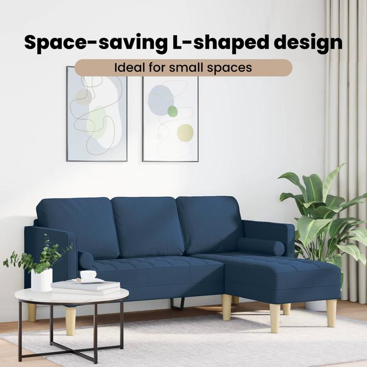 Produktbild vidaXL Sofa 3-Sitzer L-Form Blau 160 cm Stoff (3-Sitzer, Ecksofa)