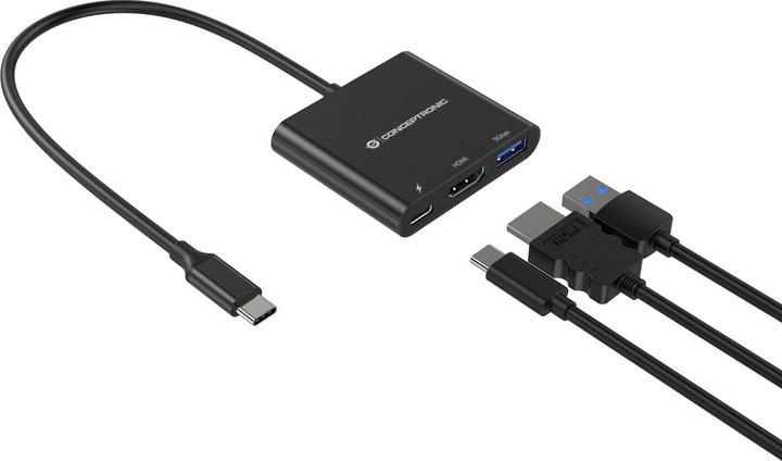 Productafbeelding Conceptronic Dock USB-C->HDMI,USB3.0,100WPD 25cm zwart (USB-C, 3 Havens)