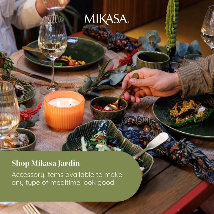Actual product image Mikasa Jardin 12-Piece Stoneware Dinner Set, Green (12 pcs.)