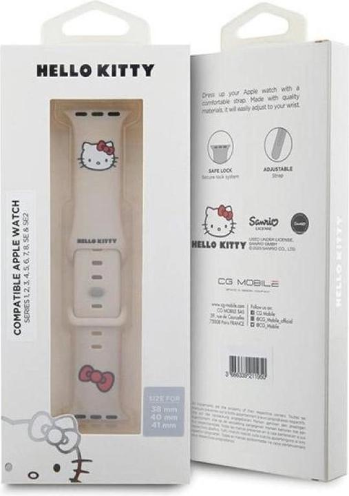 Actual product image Hello Kitty Pasek HKAWMSCHBLE Apple Watch 38/40/41mm beżowy/beige strap Silicone Kitty Head (40 mm, Silicone, Stainless steel)