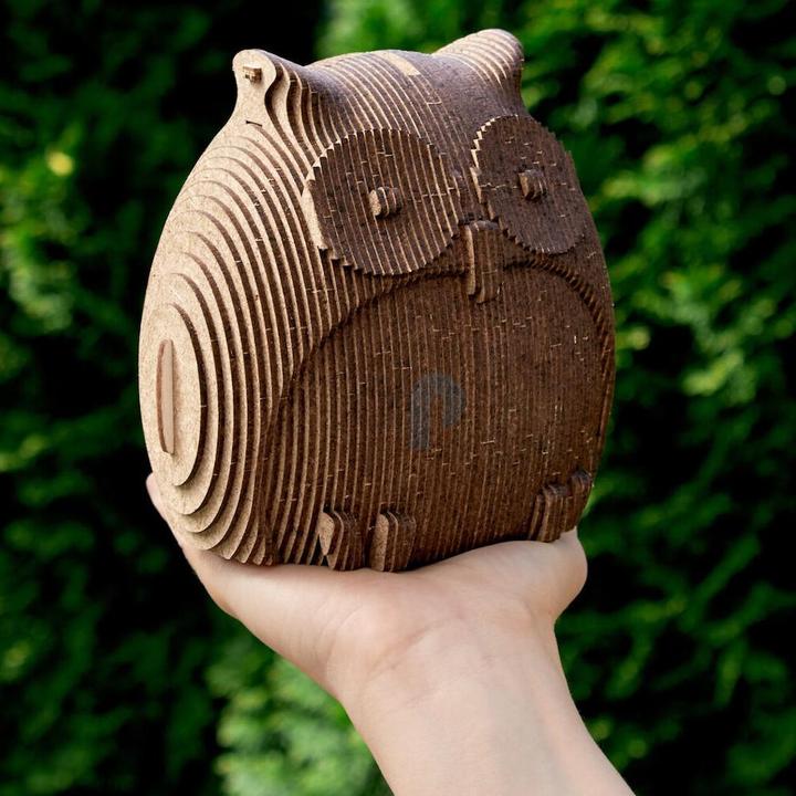 Actual product image Eco Wood Art Coin Bank Puzzle - Owl