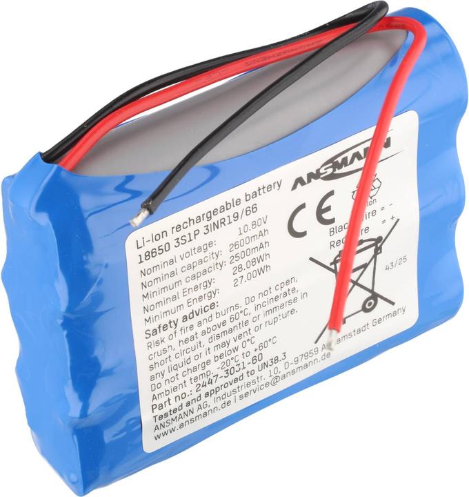 Actual product image Ansmann 3S1P Akkupack 3x 18650 Kabel Li-Ion 10.8 V 2600 mAh (1 pcs., 18650, 2600 mAh)