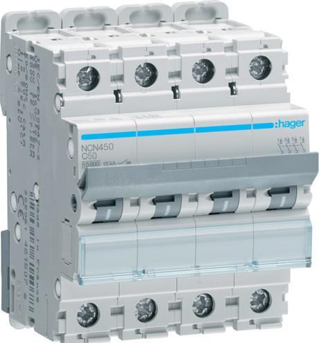 Produktbild Hager HAG NCN450 Leitungsschutzschalter 4 polig 10kA C-Charakteristik 50A 4 Module