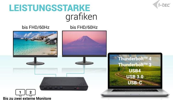 Produktbild i-tec USB 3.0 / USB-C / Thunderbolt Dual Display Docking Station + Power Delivery 100W (USB-C, 12 Ports)