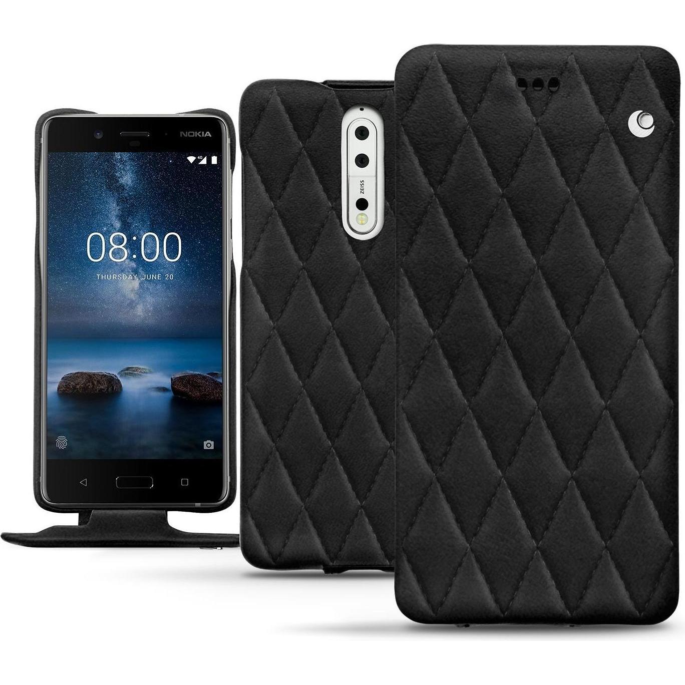 Noreve Lederschutzhülle vertikal (Nokia 8), Smartphone Hülle, Schwarz