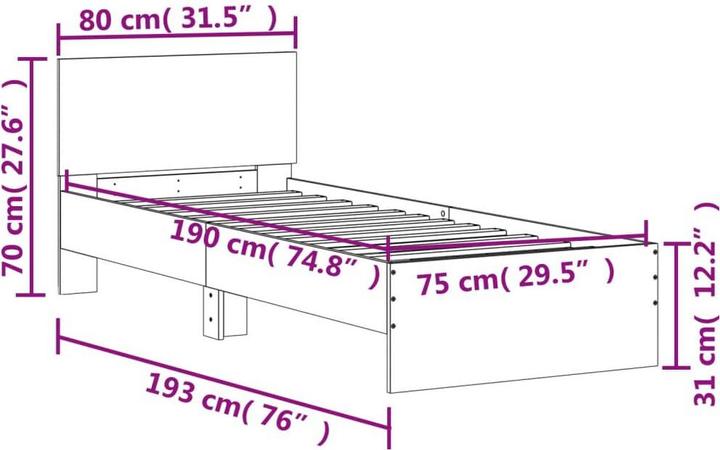 Produktbild vidaXL Bettgestell (75 x 190 cm)