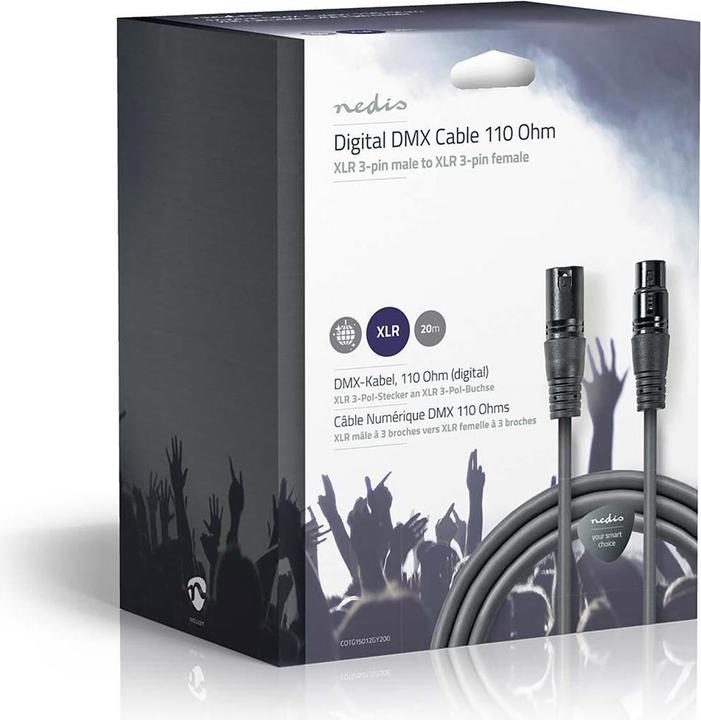Actual product image Nedis DMX adapter cable XLR 3-pin male XLR 3-pin female Nickel-plated 20.0 m round PVC Dark grey Kart (20 m, XLR Cables)