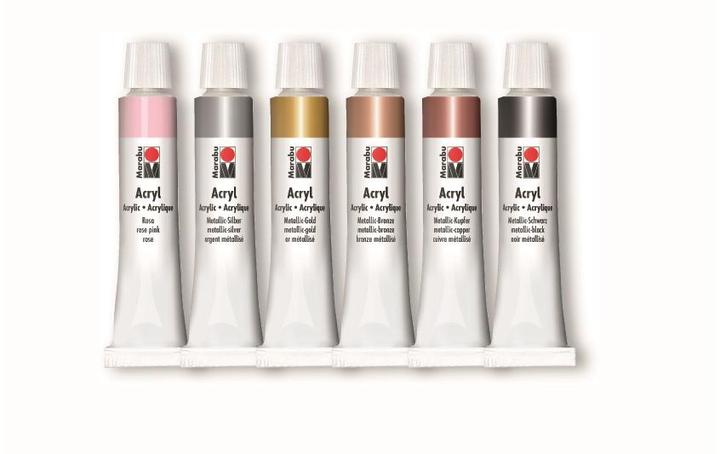 Produktbild Marabu Acrylfarbe Shiny Clas (Metallic-Gold, Metallic-Bronze, Metallic-Kupfer, Metallic-Schwarz, Metallic-silber, Metallic-Rosé, 72 ml)