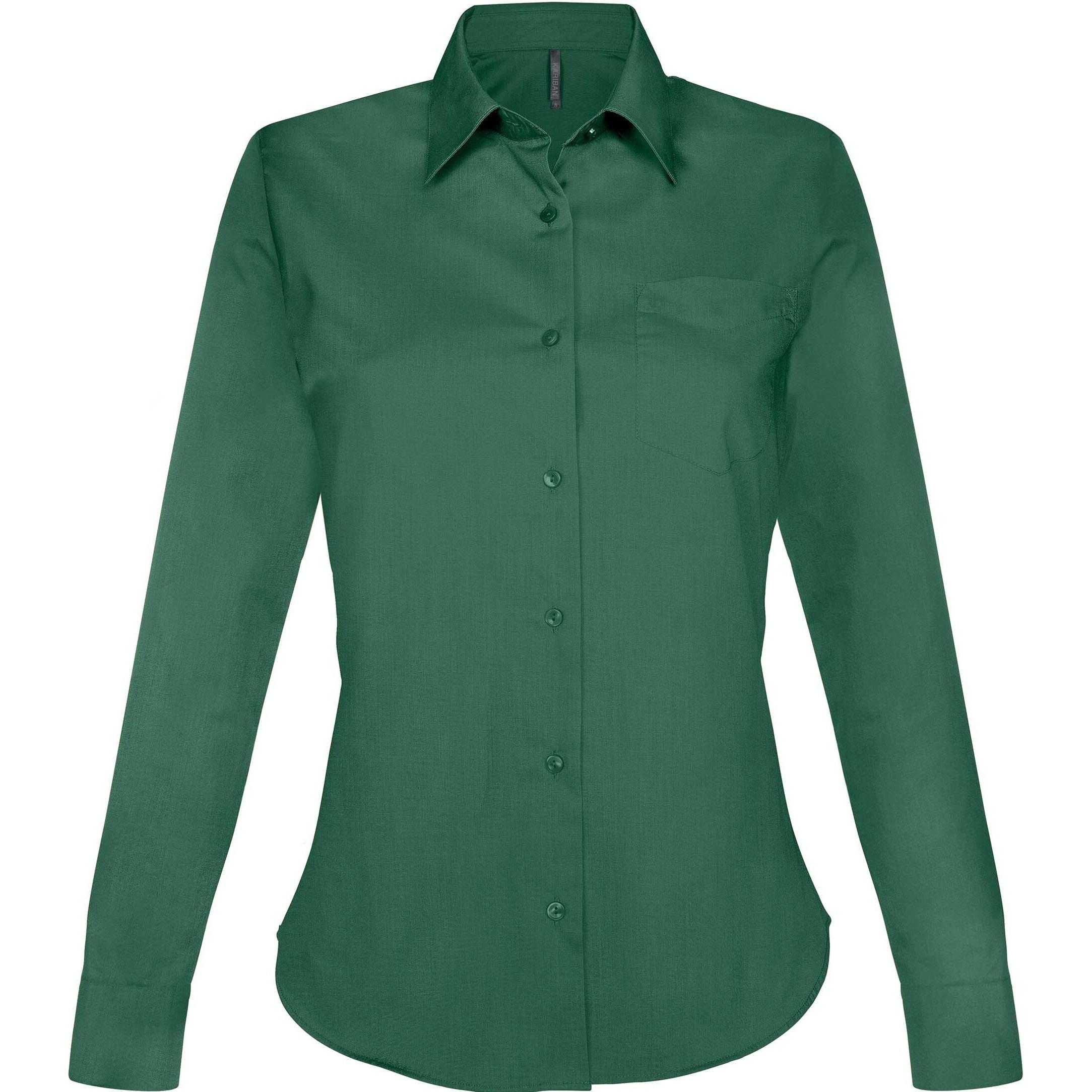 Kariban, Damen, Hemd, Damenbluse mit langen Ärmeln Jesica, Grün, (XS)