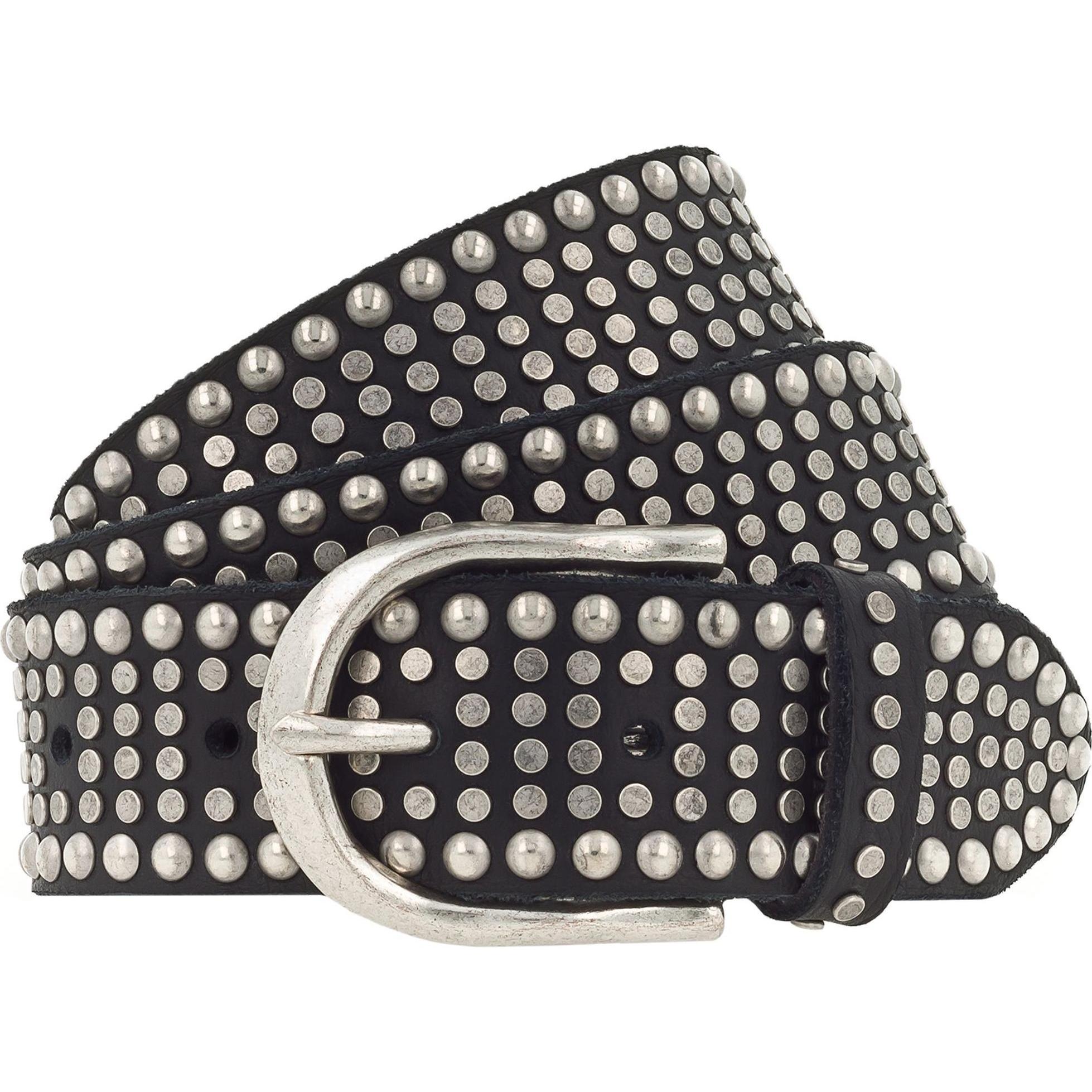 B.Belt, Damen, Gürtel, Riva Nietengürtel Leder, Schwarz, (85)